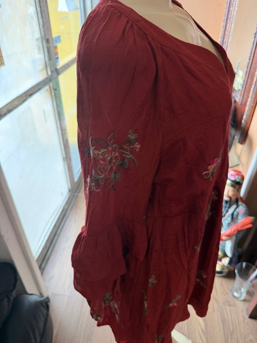 Embroidered V-Neck Boho Dress in Deep Wine - Picture 9 of 10